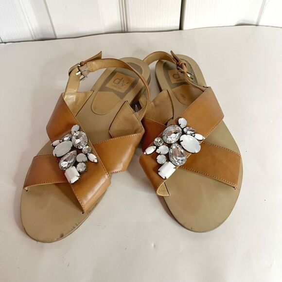 Dolce Vita Rhinestone Embellished Criss Cross Slingback Flat Sandals - Picture 2 of 11